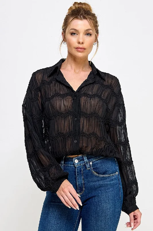 Romantic Sheer Button Front Blouse Sleeveless Summer Blouse