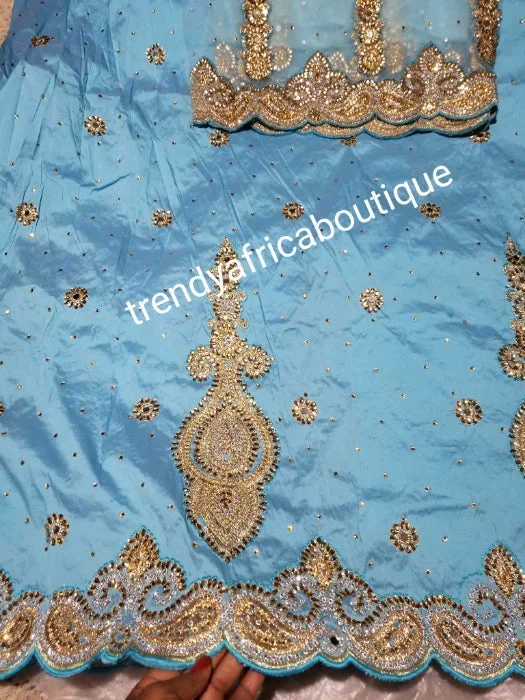 SALE,SALE- New arrival Nigerian Tranditional wedding George wrapper. Embellished with quality dazzling beads/crystal stones design in sweet sky blue. Full 5yds + 1.8yds matchingblouse . Indian-George. Elegant Silk Blouse SALE,SALE- New arrival Nigerian Tranditional wedding George wrapper. Embellished with quality dazzling beads/crystal stones design in sweet sky blue. Full 5yds + 1.8yds matchingblouse . Indian-George. Elegant Silk Blouse