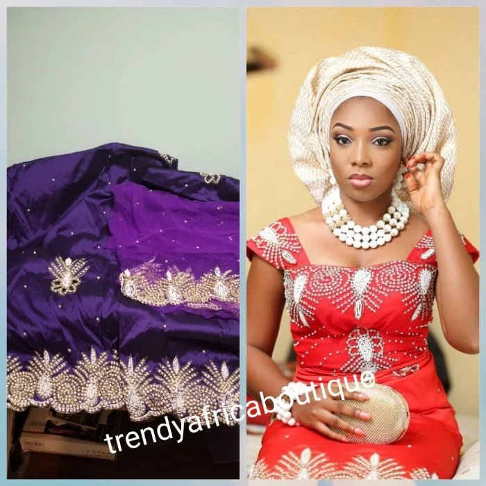 Sale sale; Nigerian Traditional George wrapper. Hand Beaded/stones design in purple/purple 1.8 matching net blouse. Igbo/delta bride outfit. Small-George. Balloon Sleeve Blouse Sale sale; Nigerian Traditional George wrapper. Hand Beaded/stones design in purple/purple 1.8 matching net blouse. Igbo/delta bride outfit. Small-George. Balloon Sleeve Blouse