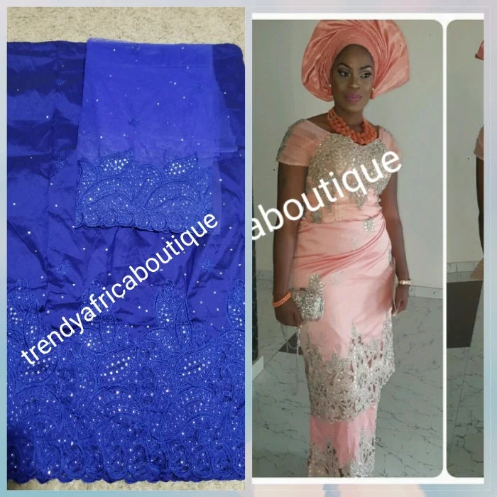Special sale of quality royal blue Embroidery silk George wrapper + net blouse. Small-George. Sold as a set of 5yds wrapper and 1.8yds matching blouse Sleeveless Chiffon Blouse Special sale of quality royal blue Embroidery silk George wrapper + net blouse. Small-George. Sold as a set of 5yds wrapper and 1.8yds matching blouse Sleeveless Chiffon Blouse