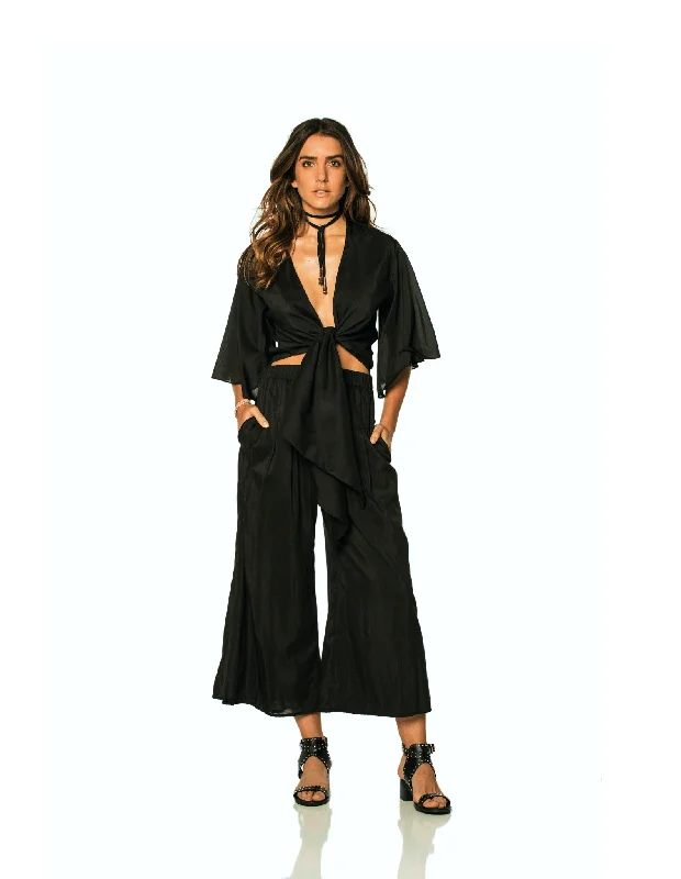 Sunny Black Wrap Blouse Slim Fit Blouse