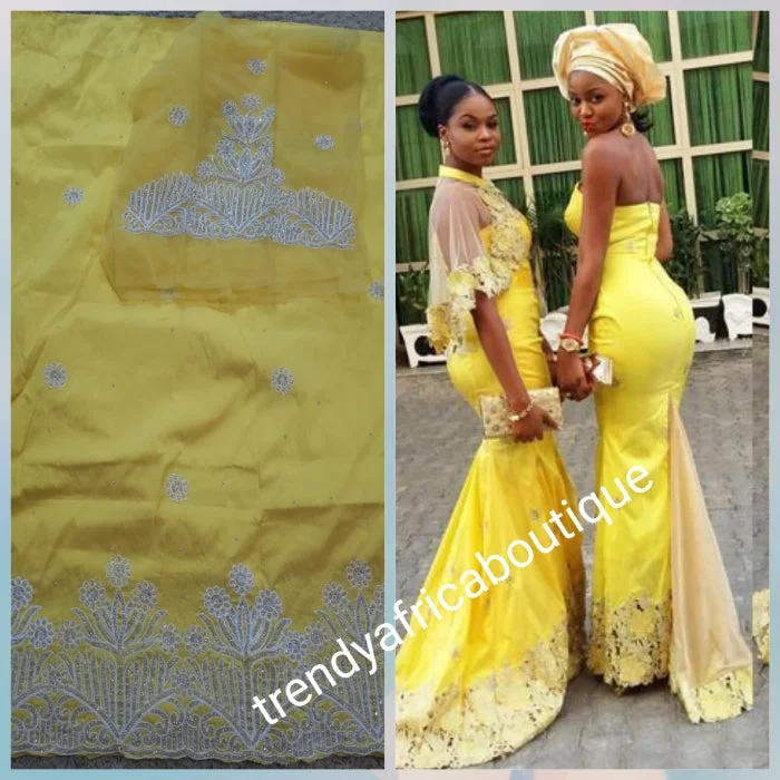 Clearance Sweet yellow embroidery and crystal stones indian-George fabric. Original silk Wrapper with stones. 5yds+1.8yds matching blouse. Sold as a set, price is for the set. Feel the difference in quality Office Formal Blouse Clearance Sweet yellow embroidery and crystal stones indian-George fabric. Original silk Wrapper with stones. 5yds+1.8yds matching blouse. Sold as a set, price is for the set. Feel the difference in quality Office Formal Blouse