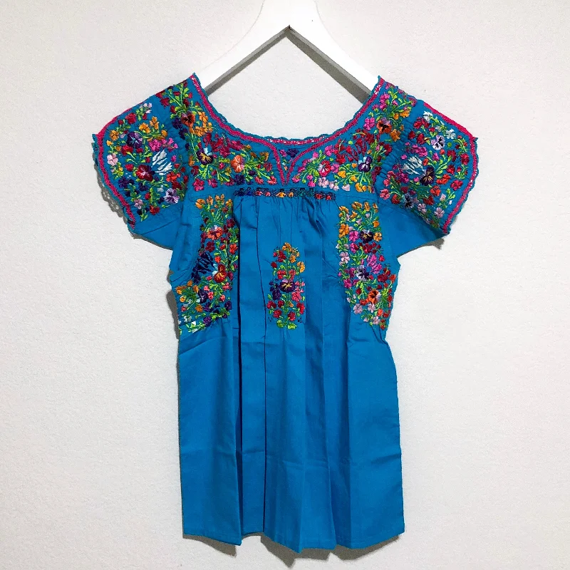 Turquoise/Multicolor Short Sleeve  Blouse (Small) Airy Cotton Blouse