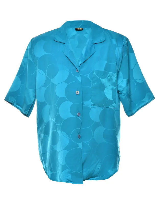 Turquoise Patterned Blouse - L Embroidered Floral Blouse