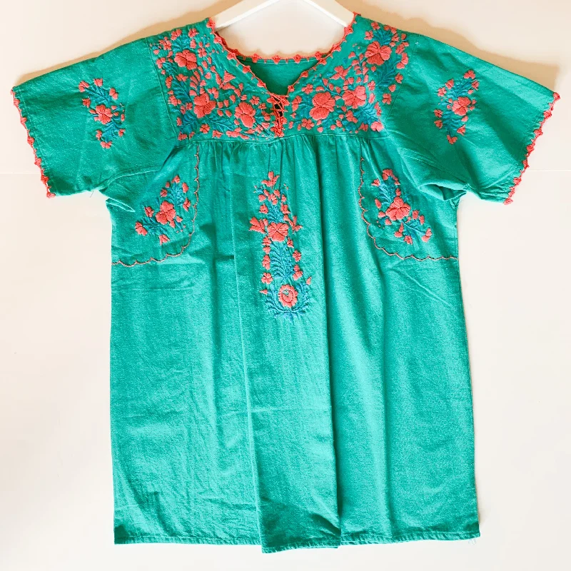 Turquoise/Pink Short Sleeve Antonia Blouse (Medium) Classic White Blouse
