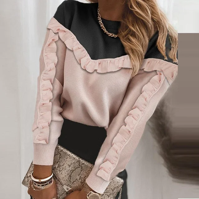 Pbong Women Elegant Lace Contrast Long Sleeve Blouse Shirts Ladies New Casual O-Neck Pullovers Tops Autumn Fashion Loose Blusa Lightweight Tunic Blouse Pbong Women Elegant Lace Contrast Long Sleeve Blouse Shirts Ladies New Casual O-Neck Pullovers Tops Autumn Fashion Loose Blusa Lightweight Tunic Blouse