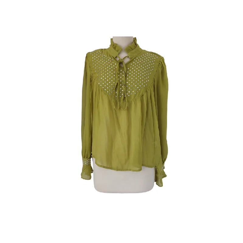 WOWO Lime Sheer Rhinestone Blouse | Brand New | Polished Work Blouse
