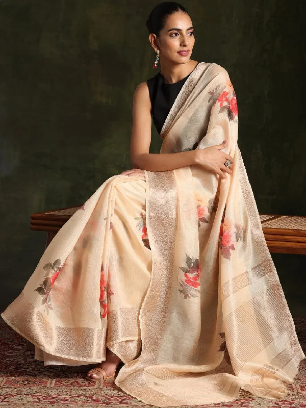 Yellow Printed Silk Blend Saree With Unstitched Blouse Piece Embellished Collar Blouse Yellow Printed Silk Blend Saree With Unstitched Blouse Piece Embellished Collar Blouse