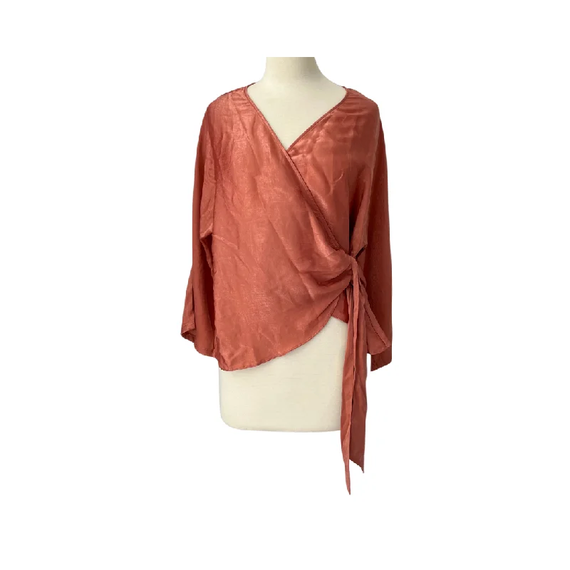 ZARA Dark Peach Satin Cross-over Blouse | Gently Used | Boho Printed Blouse