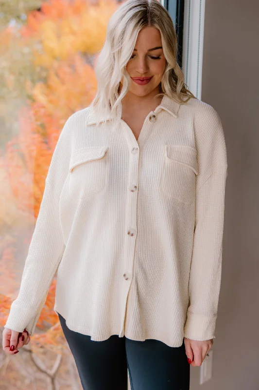 Giana Waffle Knit Shacket | Ivory Office-Ready Blouse