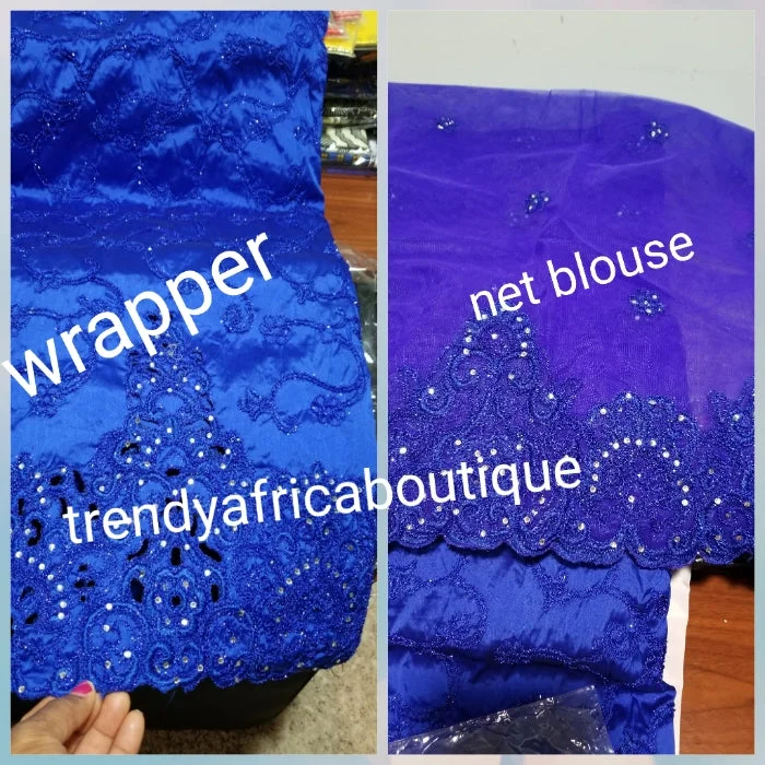 Clearance embriodery Royalblue Silk George wrapper and matching blouse combination. Small-George Embellished with Crystal stones. Stylish Wrap Blouse Clearance embriodery Royalblue Silk George wrapper and matching blouse combination. Small-George Embellished with Crystal stones. Stylish Wrap Blouse