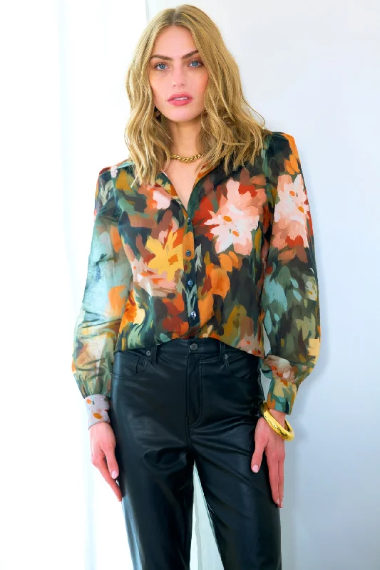 Finley Shirts Colette Autumn Floral Blouse 3592074A | Olive/Multi Elegant Semi-Sheer Blouse Finley Shirts Colette Autumn Floral Blouse 3592074A | Olive/Multi Elegant Semi-Sheer Blouse