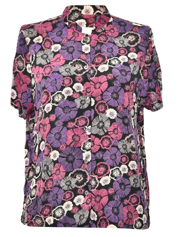Floral Purple Blouse - L Boho Printed Blouse