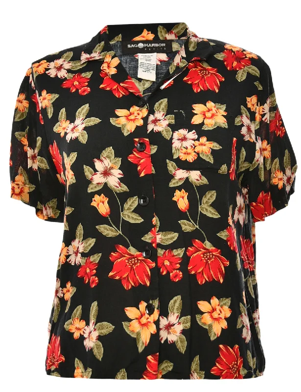 Floral Sag Harbor Blouse - M Cotton Casual Blouse