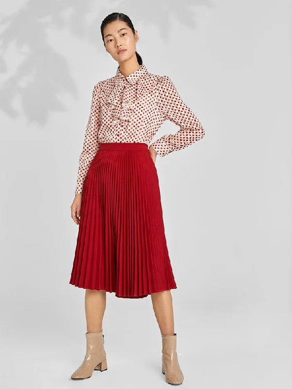 Ruffle Neck Polka Dots Blouse Soft Knit Blouse