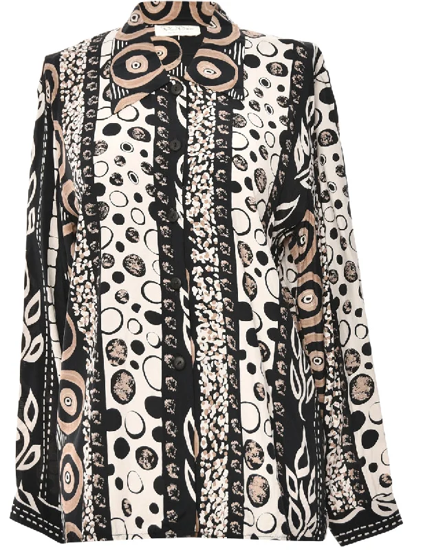 Long Sleeved Black Blouse - L Ruffled Neck Blouse