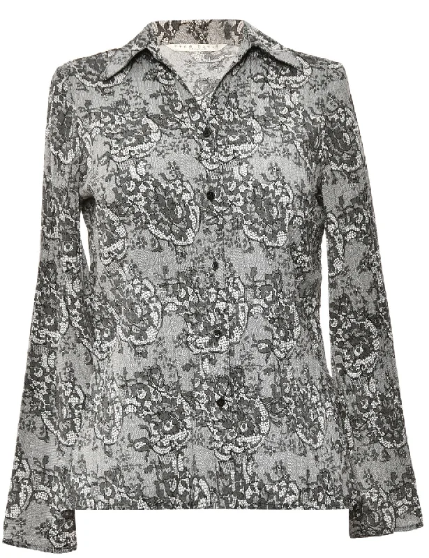 Long Sleeved Dark Grey Blouse - M Elegant Silk Blouse