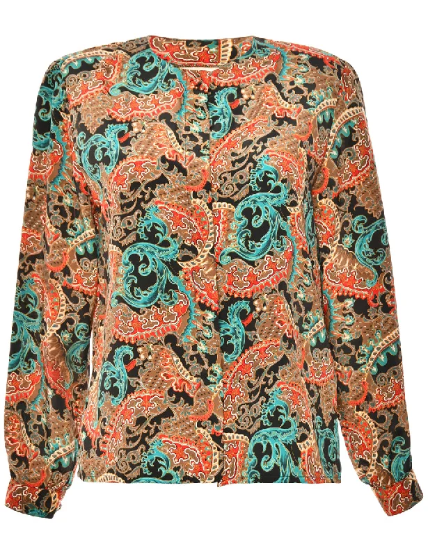 Long-Sleeved Multi-Colour Blouse - L Embroidered Floral Blouse