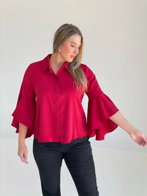 Monica Blouse - Burgundy Smart Business Blouse