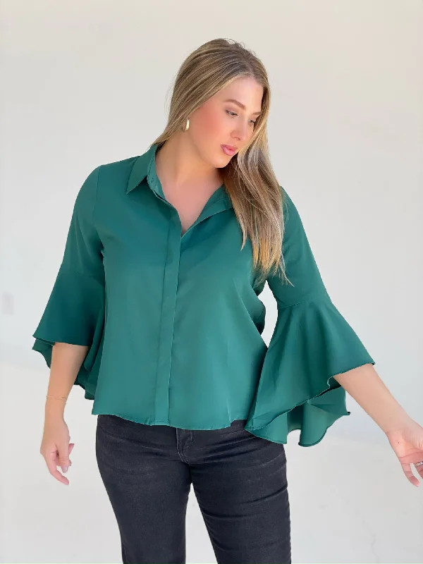Monica Blouse - H Green Soft Knit Blouse