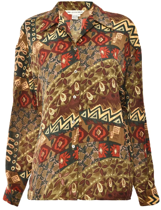 Multi-Colour Abstract Blouse - M Sleeveless Chiffon Blouse