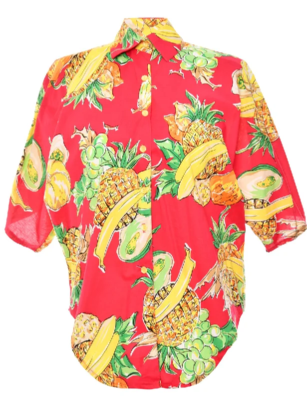 Multi-Colour Tropical Button-Front Blouse - S Modern Work Blouse