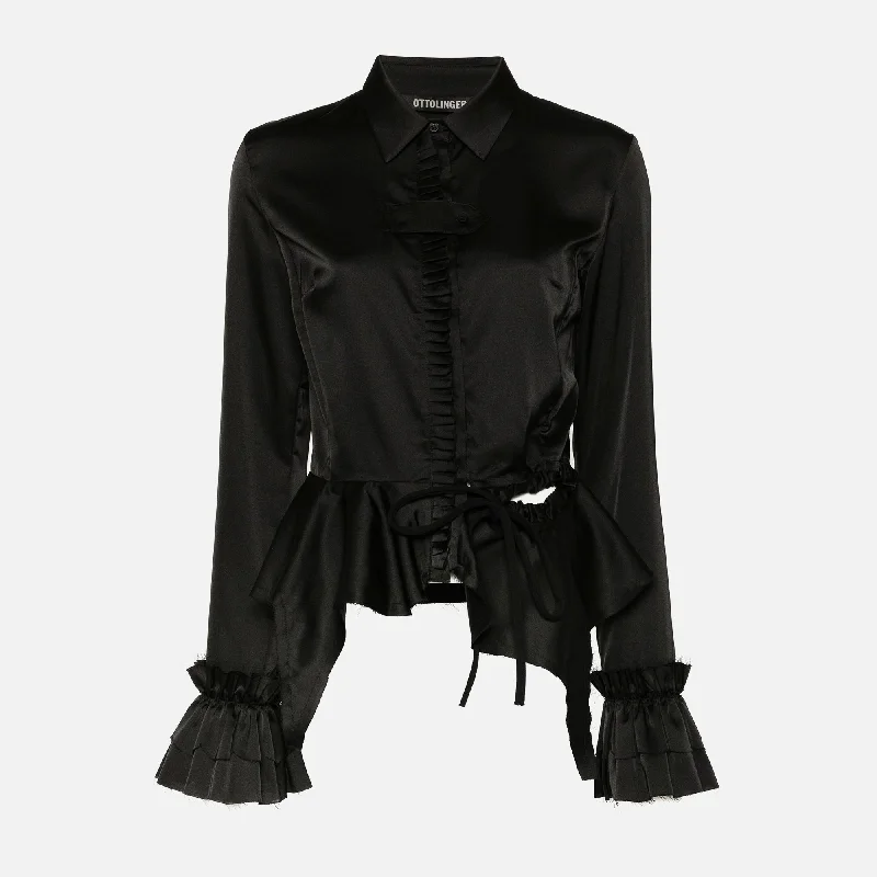 Ottolinger Rouched Blouse - Black Sheer Sleeve Blouse