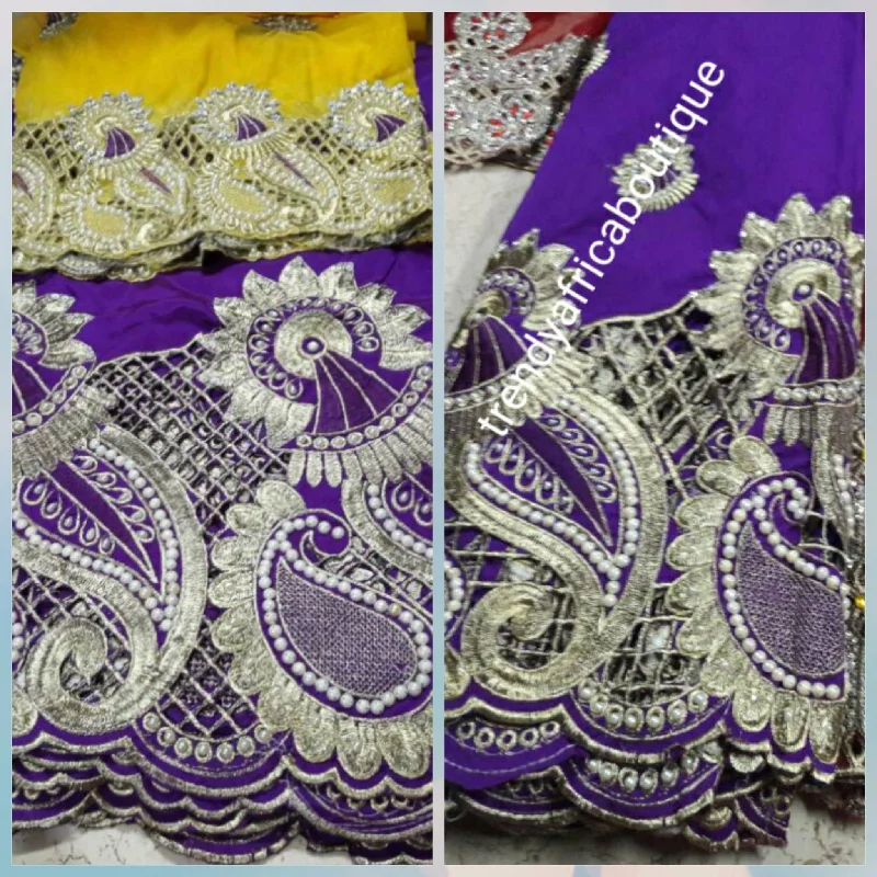Purple wrapper + yellow matching blouse. Nigerian women Embroidery George wrapper design with beads and stones. Small-George. Sold per 6yds wrapper and 1.8yds blouse Boho Printed Blouse Purple wrapper + yellow matching blouse. Nigerian women Embroidery George wrapper design with beads and stones. Small-George. Sold per 6yds wrapper and 1.8yds blouse Boho Printed Blouse