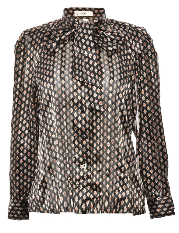 Pussy Bow Black Blouse - M Feminine Ruffle Blouse