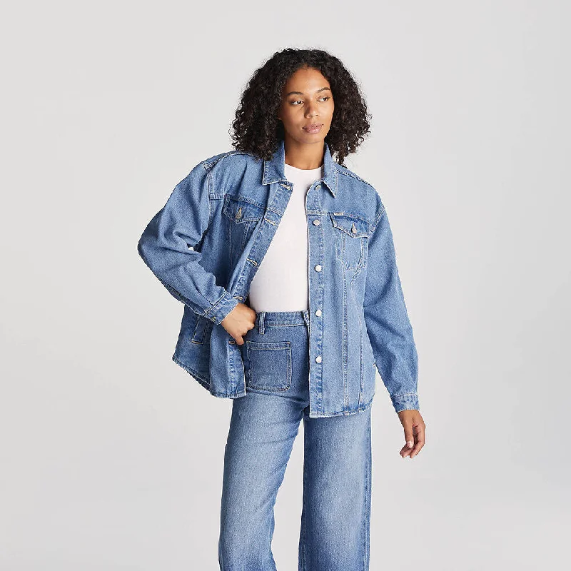 Riders Denim Shacket Peter Pan Collar Blouse