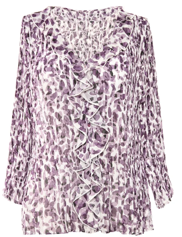 Ruffle Front Purple Blouse - M Stretchy Fitted Blouse