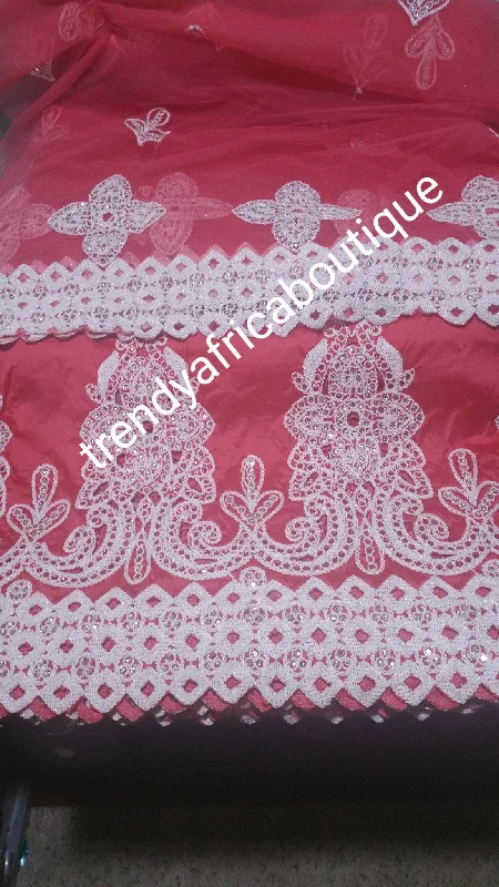 Sale: Coral/white embroidery fancy Indian-George wrapper and a matching net blouse. 5yds. And 1.8yds blouse. Small-George. Cotton Casual Blouse Sale: Coral/white embroidery fancy Indian-George wrapper and a matching net blouse. 5yds. And 1.8yds blouse. Small-George. Cotton Casual Blouse