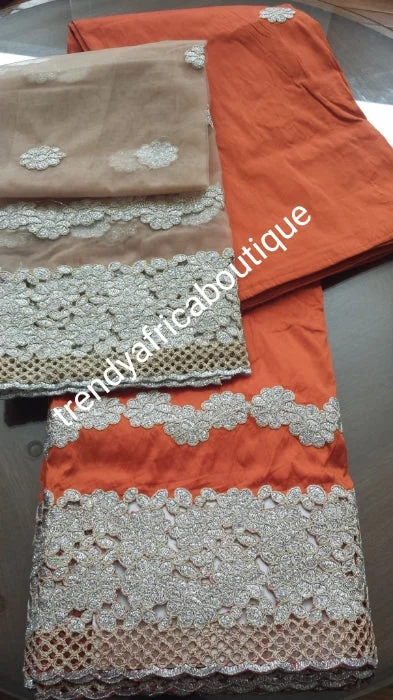 Sale sale: Nigerian Tranditional George wrapper. Embriodery/stones design in Orange/champagne with matching blouse. Small-George. Classic border design can be use for any Styles. Silky Draped Blouse Sale sale: Nigerian Tranditional George wrapper. Embriodery/stones design in Orange/champagne with matching blouse. Small-George. Classic border design can be use for any Styles. Silky Draped Blouse