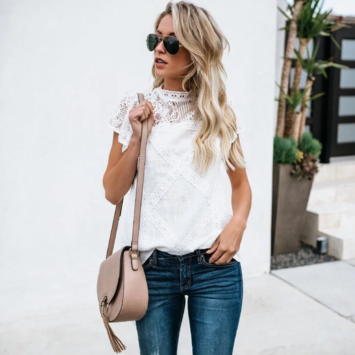 Sexy White Lace Blouse Shirt Women Fashion Short Sleeve Female Blouses Lady Vestidos Summer Hollow Out Tops Blusa Stretchy Fitted Blouse Sexy White Lace Blouse Shirt Women Fashion Short Sleeve Female Blouses Lady Vestidos Summer Hollow Out Tops Blusa Stretchy Fitted Blouse