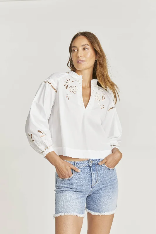 Poplin Cutout Blouse Semi-Sheer Blouse