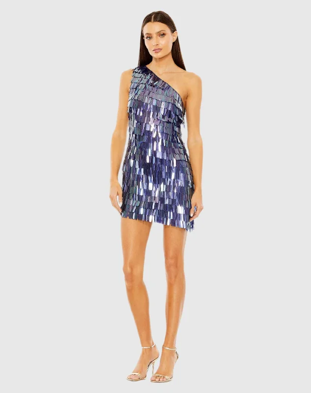 One Shoulder Ombre Fringe Paillette Mini Dress Comfortable Wrap Mini Dress
