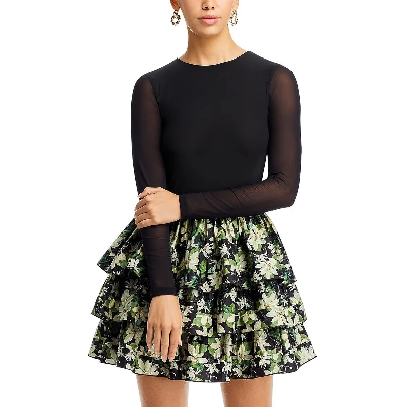 Alice and Olivia Womens Sheer Ruffled Mini Dress Elegant Tulle Mini Dress