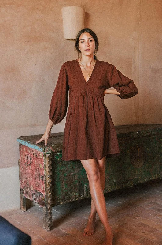ALMA Mini Dress - chocolate cotton Cozy Knitted Mini Dress