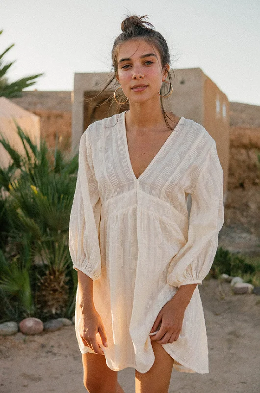 ALMA Mini Dress - soft white cotton Fashionable Boho-Chic Mini Dress