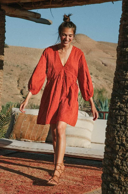 ALMA Mini Dress - warm red cotton Fashionable Lace Mini Dress