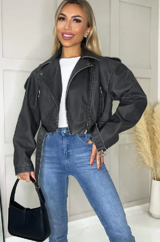 Angie Black Leather Look Jacket Lace Jacket Ribbed Jacket Sequined Jacket