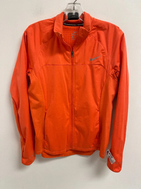 Athletic Jacket By Nike Apparel In Orange, Size: M Zippered Front Buttoned Front Snap Front