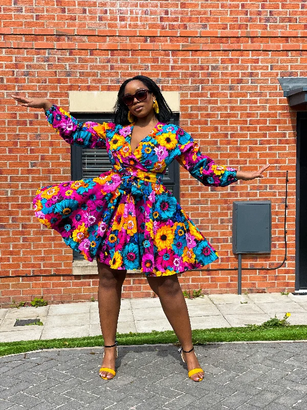 Avita Ankara Mini Dress | Yellow and Pink Multicoloured Floral Print Stylish Plaid Mini Dress Avita Ankara Mini Dress | Yellow and Pink Multicoloured Floral Print Stylish Plaid Mini Dress