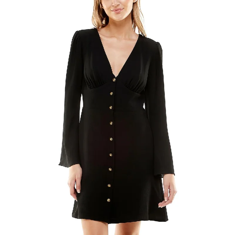 B. Darlin Womens Juniors Button Front Mini Mini Dress Cozy A-Line Mini Dress