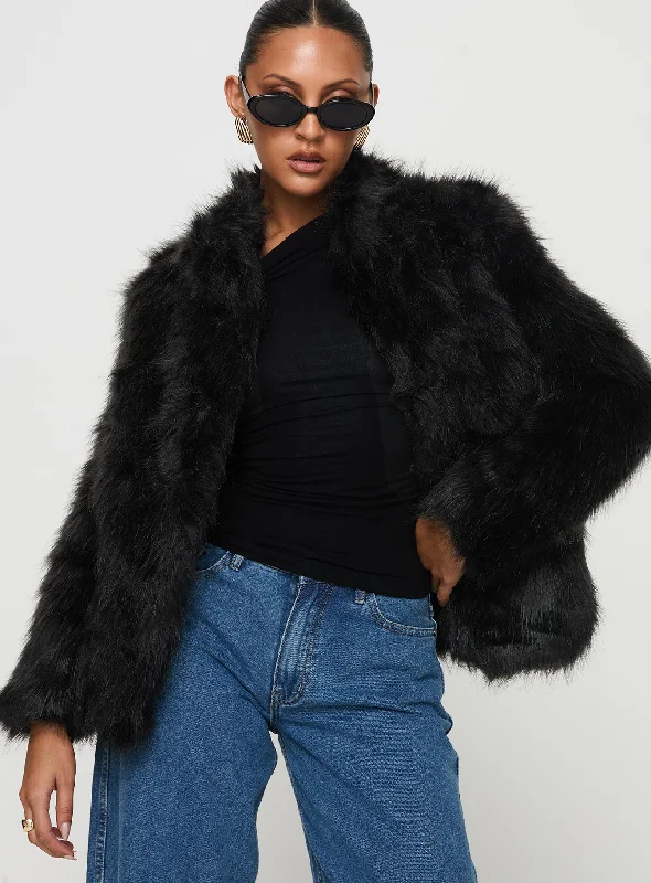 Bada Bing Faux Fur Jacket Onyx Hooded Jacket Caped Jacket Shawl Collar Jacket