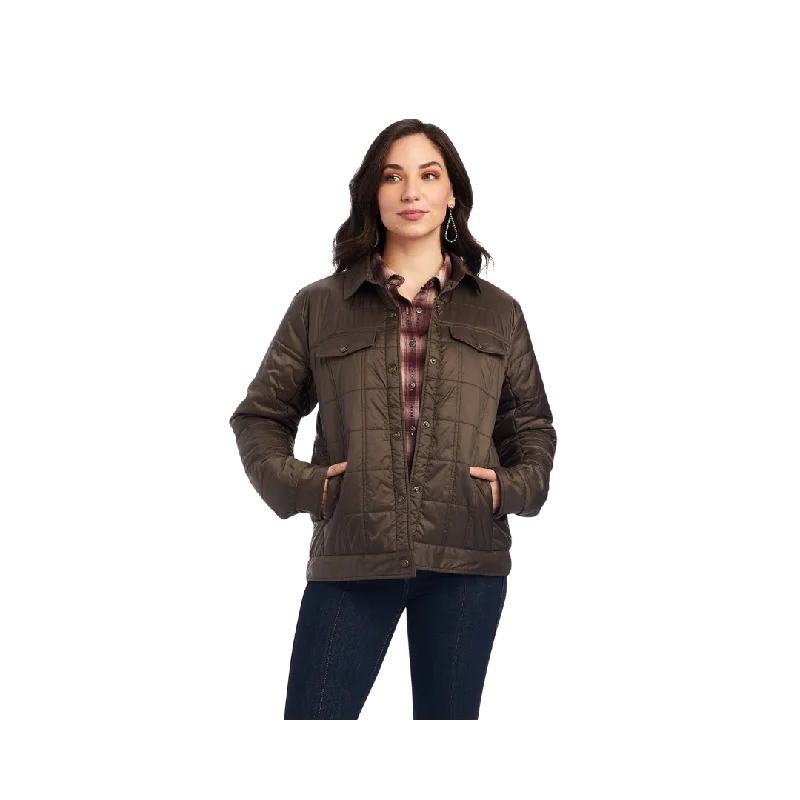 Ariat Women's Puffer Trucker Insulated Banyan Bark Jacket A-Line Jacket Boat Neck Shawl Collar