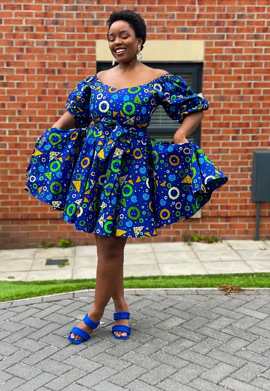 Beau Ankara Short Mini Dress | Blue African Print Stylish Sweetheart Mini Dress