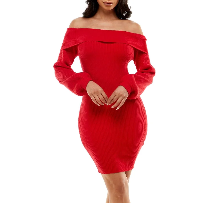 Bebe Women's Off The Shoulder Long Sleeve Bodycon Mini Dress Fashionable Off-Shoulder Mini Dress