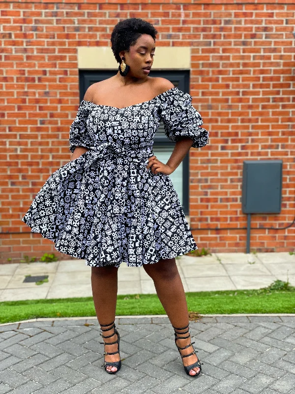 Bertie Ankara Short Mini Dress | Black and White African Print Comfortable Casual Mini Dress Bertie Ankara Short Mini Dress | Black and White African Print Comfortable Casual Mini Dress