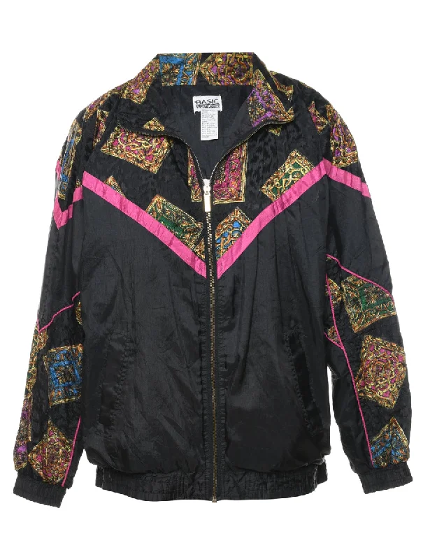 Black, Gold & Pink Patterned Nylon Jacket - S Faux Fur Jacket Real Fur Jacket Shearling Jacket Black, Gold & Pink Patterned Nylon Jacket - S Faux Fur Jacket Real Fur Jacket Shearling Jacket